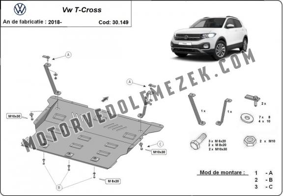 Acél motor, sebbeségváltó, hütő, első lökhárító védőlemez VW T-Cross