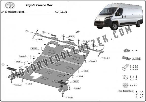 Acél motor, kapcsolószekrény, hütő védőlemez Toyota Proace Max