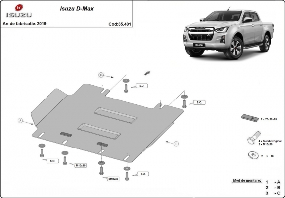 Motor, karter- védő acéllemez Isuzu D-Max