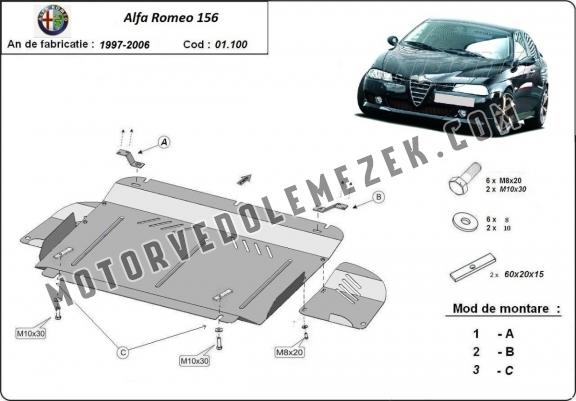 Acél motor, kapcsolószekrény, hűtő védőlemez Alfa Romeo 156