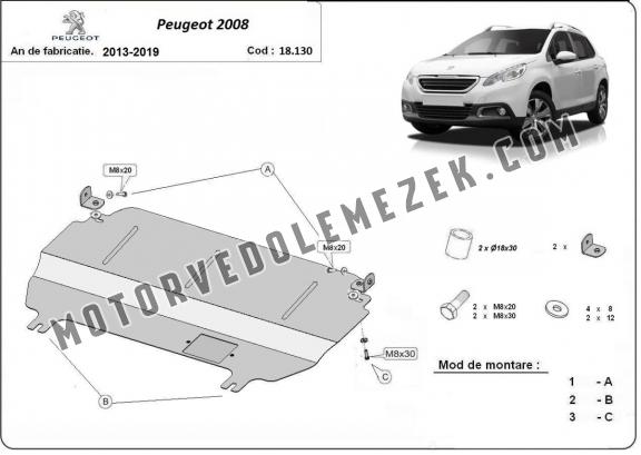 Acél motor, kapcsolószekrény védőlemez Peugeot 2008