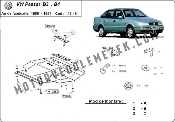 Acél motor, kapcsolószekrény védőlemez Volkswagen Passat - B3, B4 