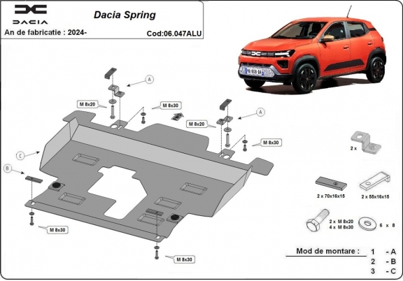Alumínium motor, kapcsolószekrény védőlemez Dacia Spring