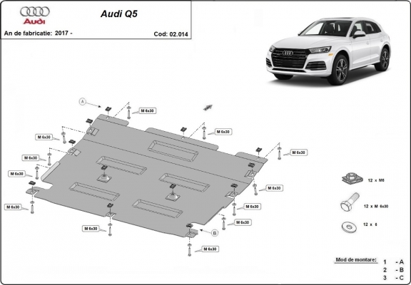 Acél motor, hűtő védőlemez Audi Q5