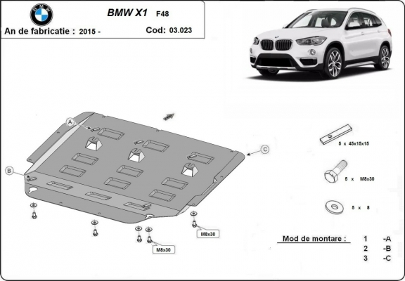 Acél motor, kapcsolószekrény, hűtő védőlemez BMW X1 F48
