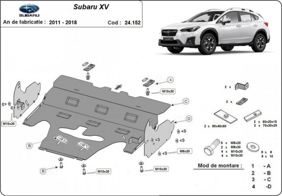 Acél motor, hűtő védőlemez Subaru XV