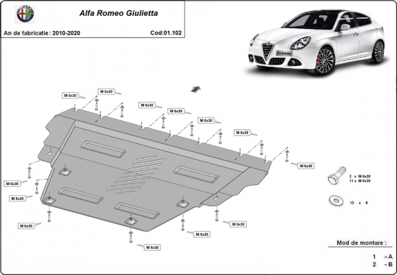 Acél motorvédő lemez Alfa Romeo Giulietta