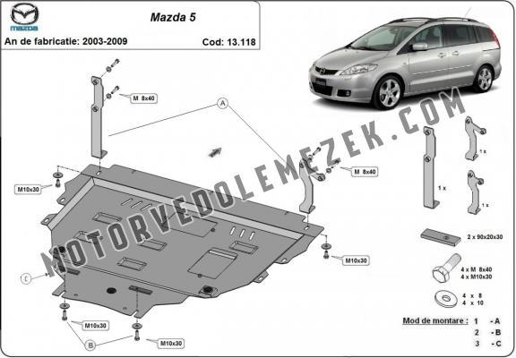 Acél motor, kapcsolószekrény, hütő védőlemez Mazda 5