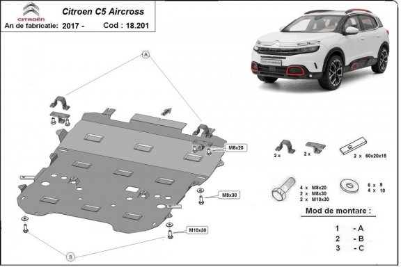 Acél motor, sebességváltó, hűtő, első lökhárító védőlemez Citroen C5 Aircross