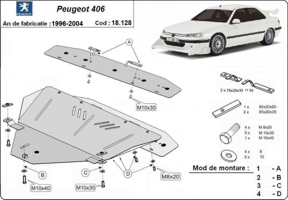 Acél motor, sebességváltó, hűtő, első lökhárító védőlemez Peugeot 406