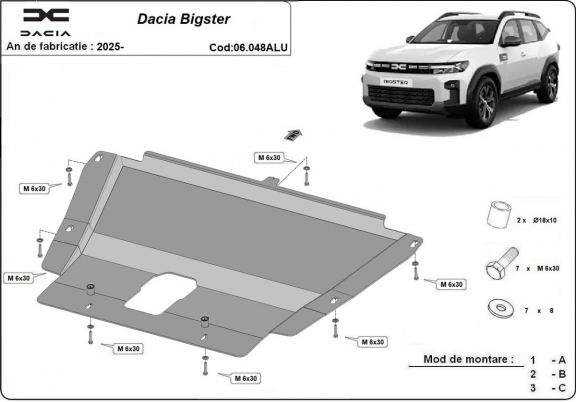 Alumínium motor, sebességváltó védőlemez Dacia Bigster - 4x4 +4x2