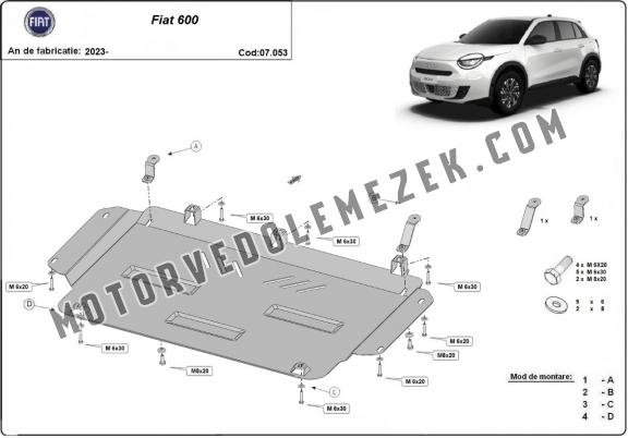 Acél motor, sebességváltó, hűtő védőlemez Fiat 600