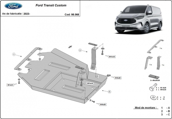 Acél AdBlue tartályvédő lemez Ford Transit Custom