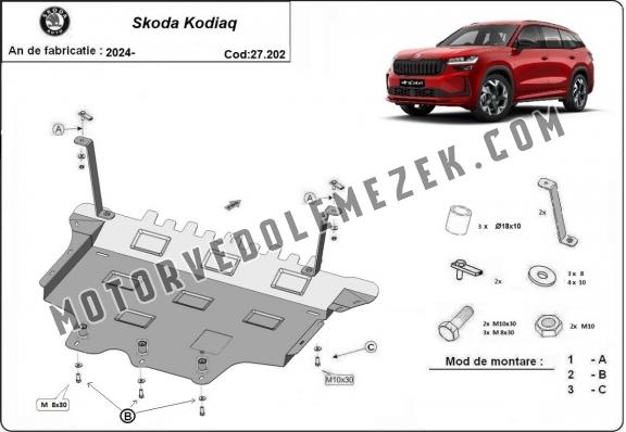 Acél motor, sebességváltó, hűtő, első lökhárító védőlemez Skoda Kodiaq
