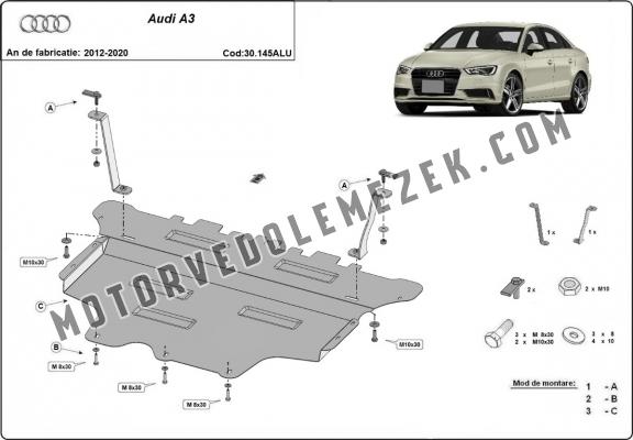 Alumínium motor, sebességváltó, hűtő, első lökhárító védőlemez Audi A3