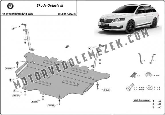 Alumínium motor, kapcsolószekrény védőlemez Skoda Octavia 3