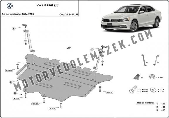 Alumínium motor-, sebességváltó-, hűtő- és első lökhárító védőlemez VW Passat B8