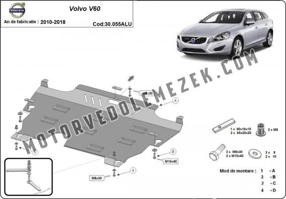 Alumínium motor-, kapcsolószekrény-, hűtő védőlemez Volvo V60