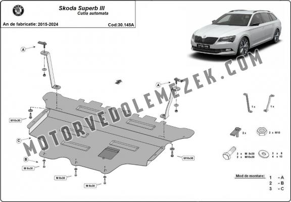 Acél motor, sebbeségváltó, hütő, első lökhárító védőlemez Skoda Superb