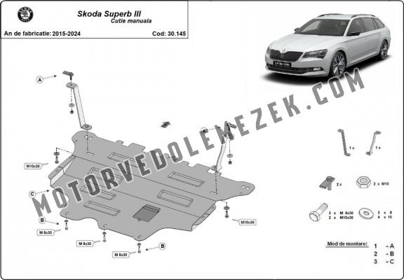 Acél motor, sebbeségváltó, hütő, első lökhárító védőlemez Skoda Superb