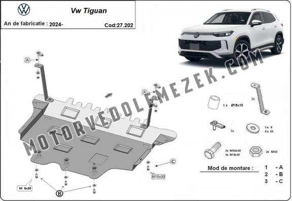 Acél motor, sebességváltó, hűtő, első lökhárító védőlemez Volkswagen Tiguan