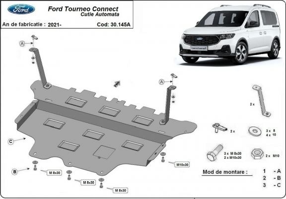 Acél motor, sebességváltó, hűtő, első lökhárító védőlemez Ford Tourneo Connect