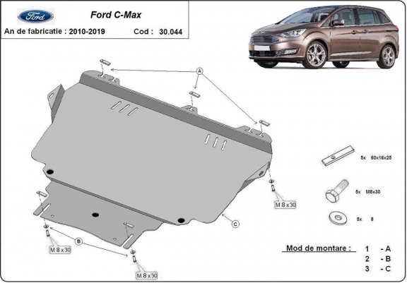 Acél motor, kapcsolószekrény védőlemez Ford C - Max