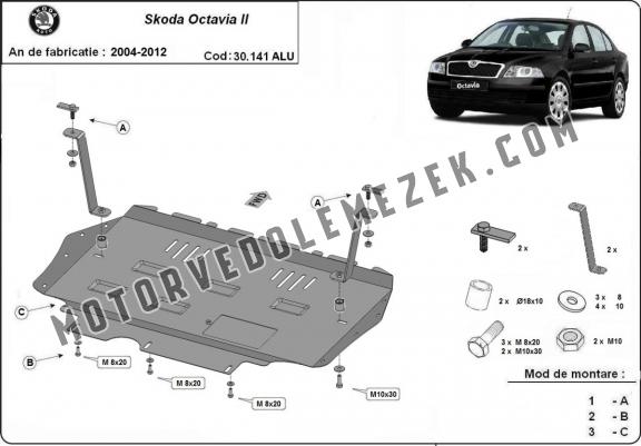 Alumínium motor, kapcsolószekrény, hűtő védőlemez Skoda Octavia 2