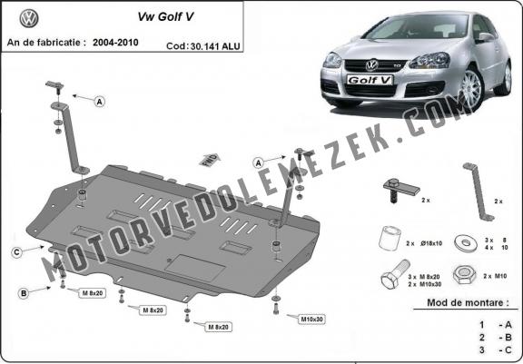 Alumínium motor, kapcsolószekrény, hűtő védőlemez Vw Golf mk5