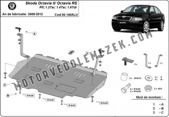 Alumínium motor, kapcsolószekrény, hűtő védőlemez Skoda Octavia 2