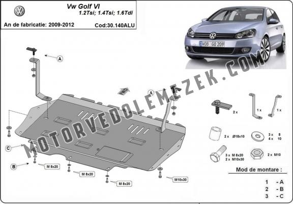 Alumínium motor, kapcsolószekrény, hűtő védőlemez VW Golf 6
