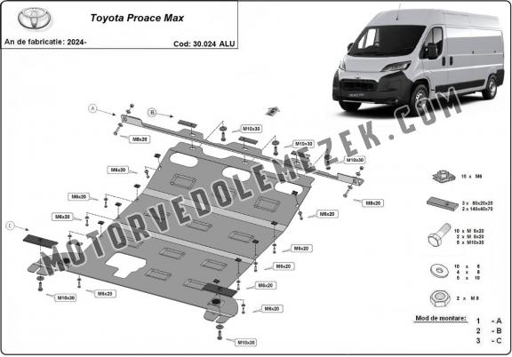 Alumínium motor, kapcsolószekrény, hűtő védőlemez Toyota Proace Max