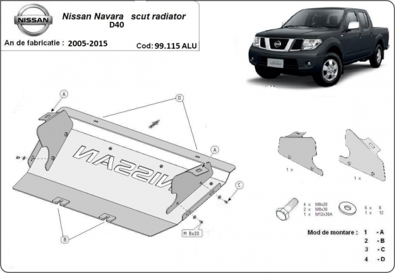 Alumínium hűtő védőlemez Nissan Navara D40