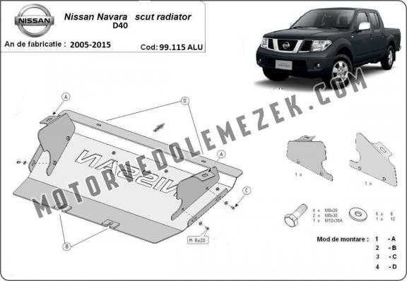 Alumínium hűtő védőlemez Nissan Navara D40