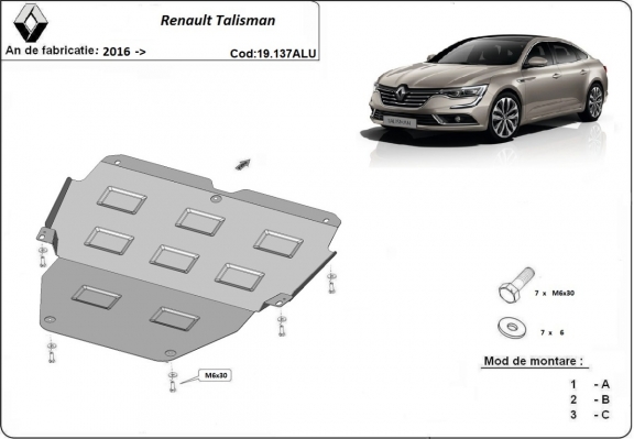 Aluminium motor, kapcsolószekrény védőlemez Renault Talisman