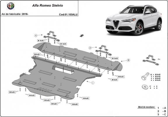 Alumínium motorvédő lemez Alfa Romeo Stelvio