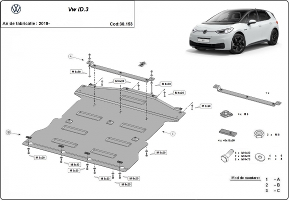 Motor, karter- védő acéllemez Volkswagen ID 3