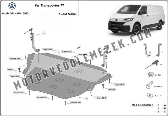 Galvanizált Acél motor, sebességváltó, hűtő, első lökhárító védőlemez Volkswagen Transporter T7