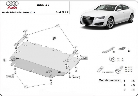 Acél motor, hűtő védőlemez Audi A7