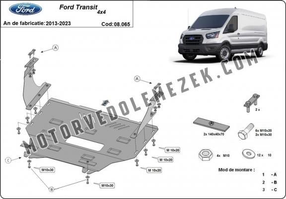 Acél motor, kapcsolószekrény, hütő védőlemez Ford Transit - 4x4