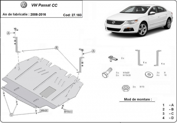 Acél motor, sebességváltó védőlemez VW Passat CC