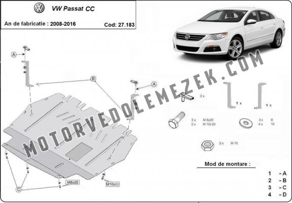 Acél motor, sebbeségváltó, hütő, első lökhárító védőlemez VW Passat CC