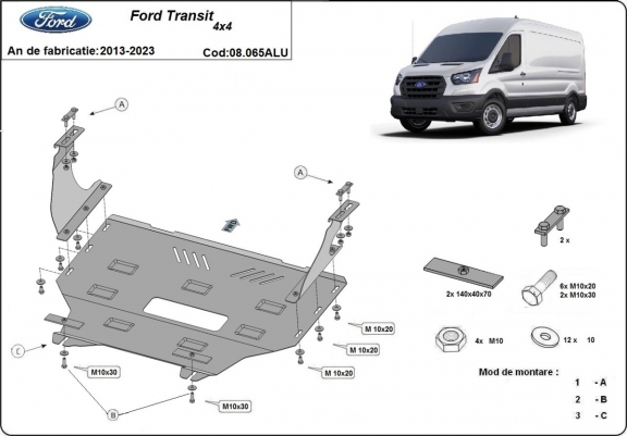 Alumínium motor, sebességváltó, hűtő, első lökhárító védőlemez Ford Transit 4x4