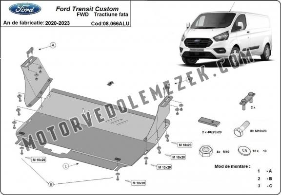 Alumínium motor, kapcsolószekrény, hűtő védőlemez Ford Transit Custom - FWD