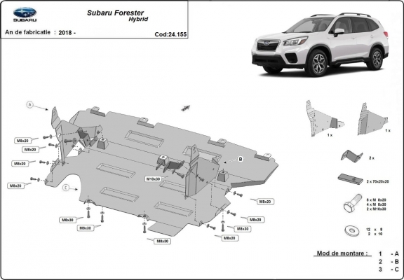 Acél motor, hütő védőlemez Subaru Forester 5 Hybrid
