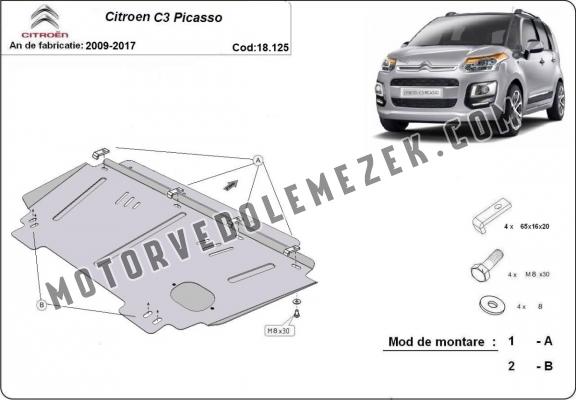 Acél motor, kapcsolószekrény védőlemez Citroen C3 Picasso