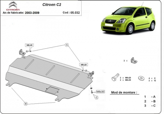 Acél motor, kapcsolószekrény, hűtő védőlemez Citroen C2