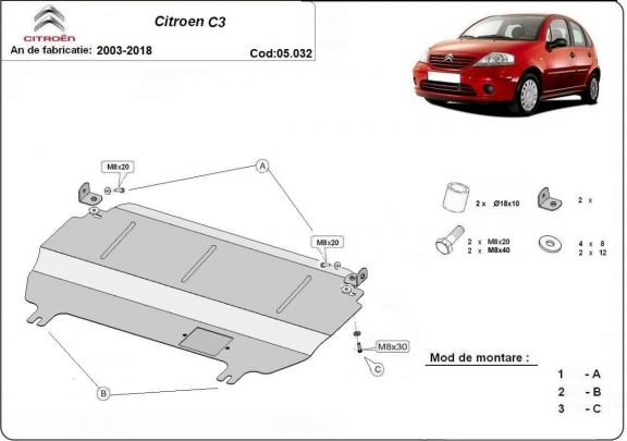 Acél motor, kapcsolószekrény, hűtő védőlemez Citroen C3