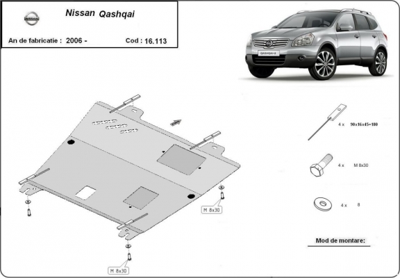 Acél motor, kapcsolószekrény, hűtő védőlemez Nissan Qashqai