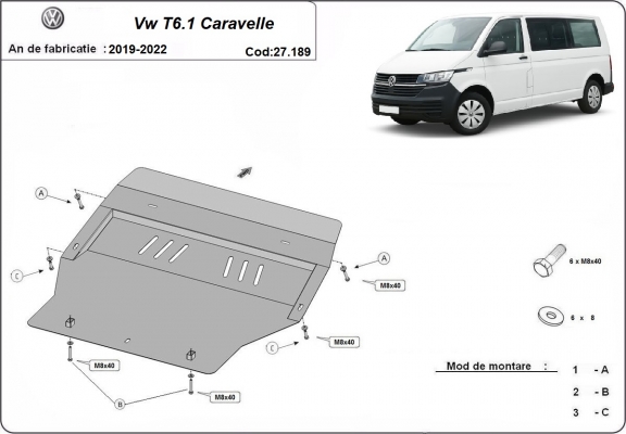 Acél motor, sebbeségváltó, hütő, első lökhárító védőlemez Volkswagen Transporter T6.1 - Caravelle